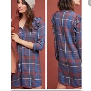 Cloth and Stone plaid dress with ruffle sleeve detail. Bought from Anthro XS